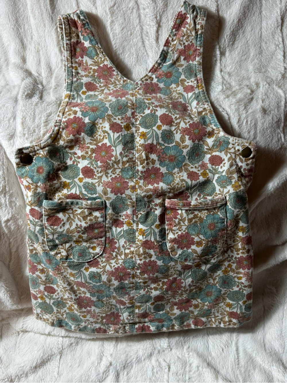 Vintage Tommy Bahama Floral Corduroy Pinafore in Rose, Teal & Cream girls 6